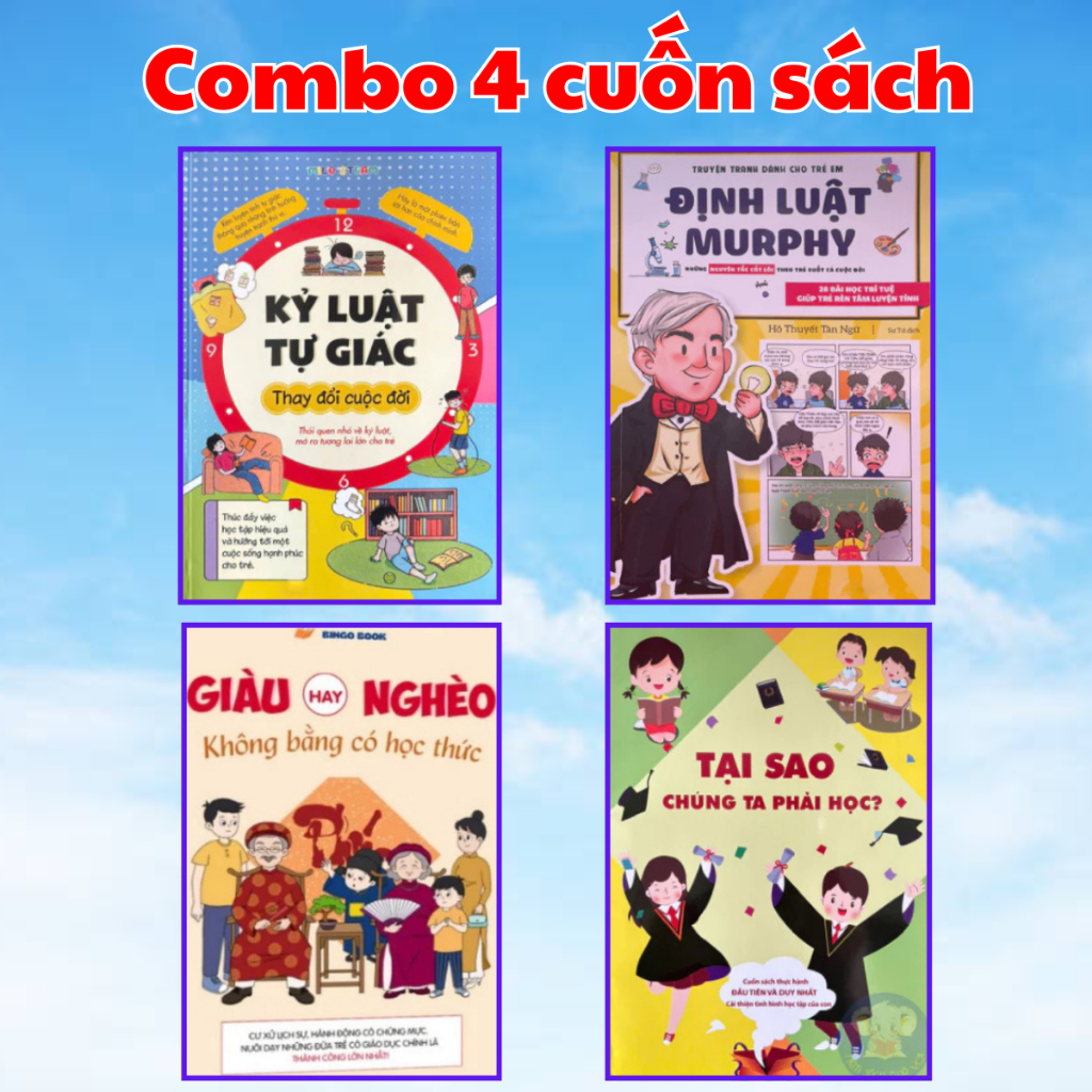 Combo 4 cuốn sách cho bé kỷ luật tự giác +tại sao chúng ta phải học + giàu và nghèo + định luật murphy