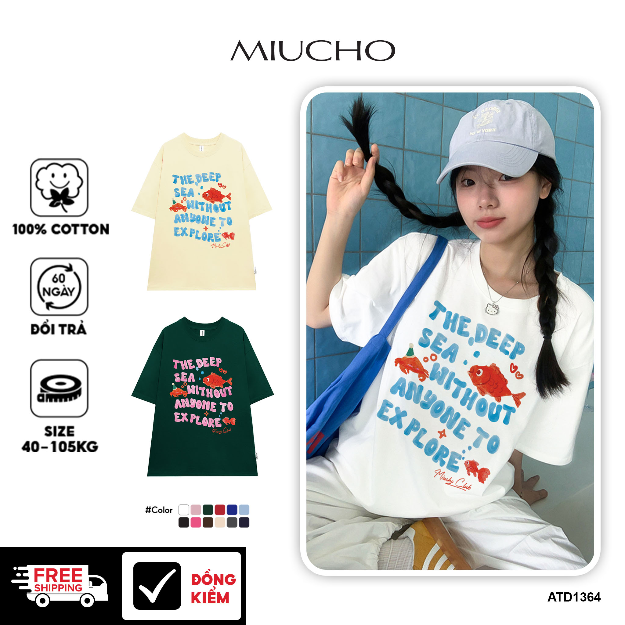 Áo thun form rộng local brand ATD1364 Miucho tay ngắn cổ tròn in mix