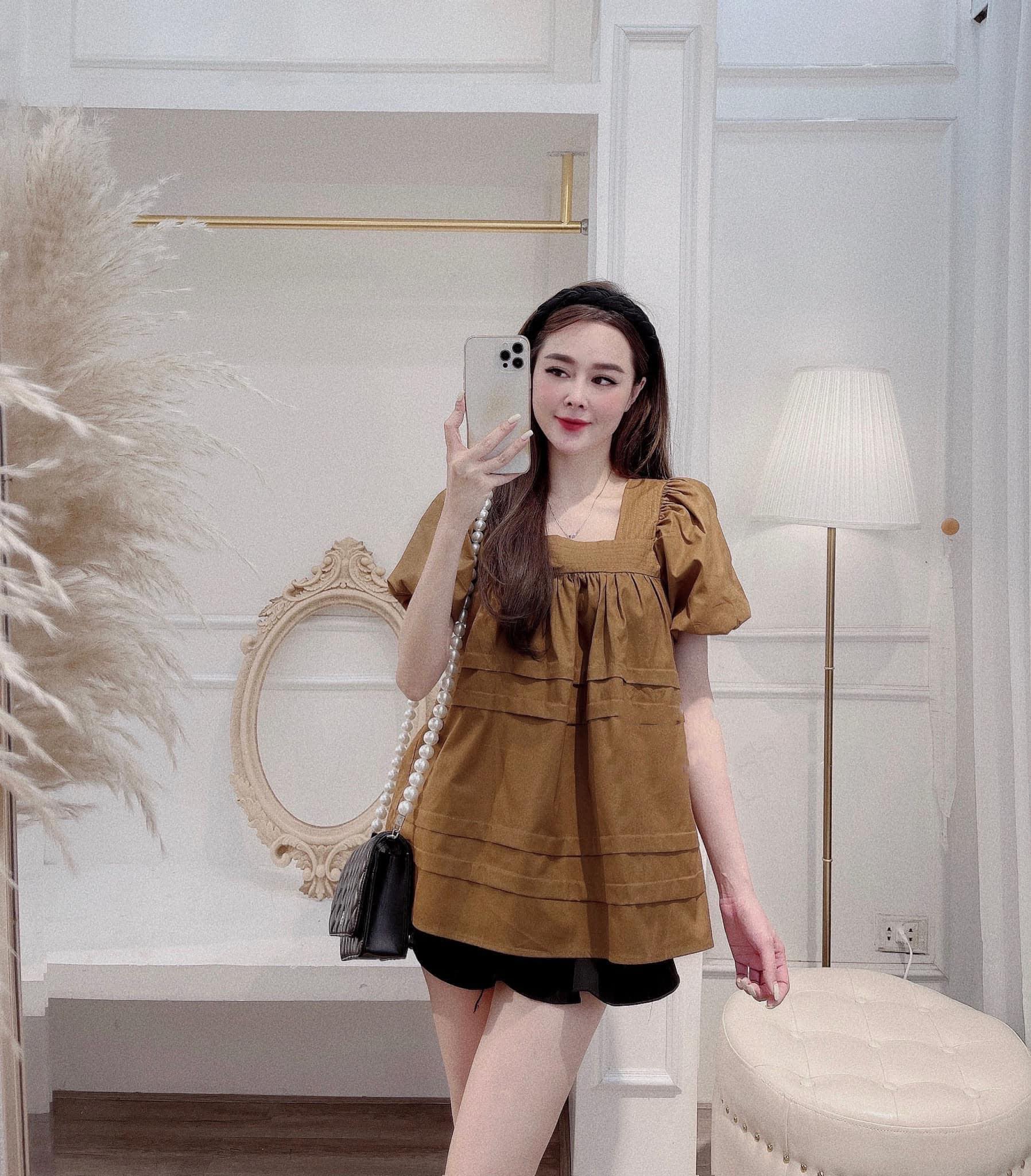 Áo nữ cổ vuông tay bồng dáng Babydoll AO0101