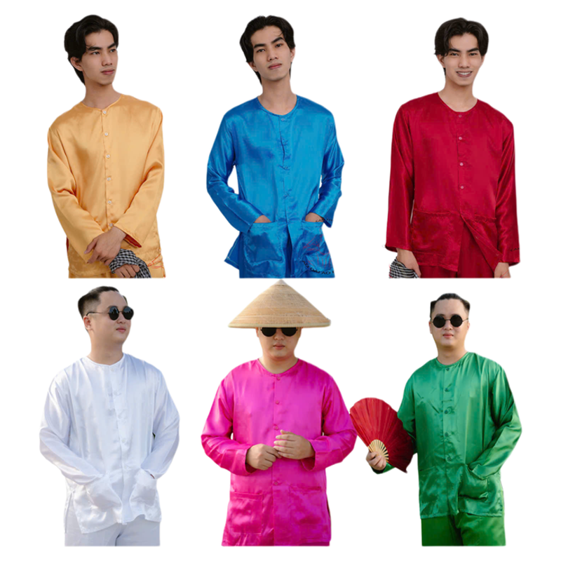 Áo lẻ bà ba nam phi bóng vàng đồng/ xanh dương/ đỏ đô/ trắng/ hồng sen/ xanh lá - Có áo bà ba nam lẻ Bigsize