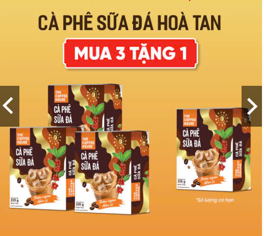 [Combo 3 Tặng 1] The Coffee House cà phê sữa đá hoà tan (Hộp 10 gói x 22g)
