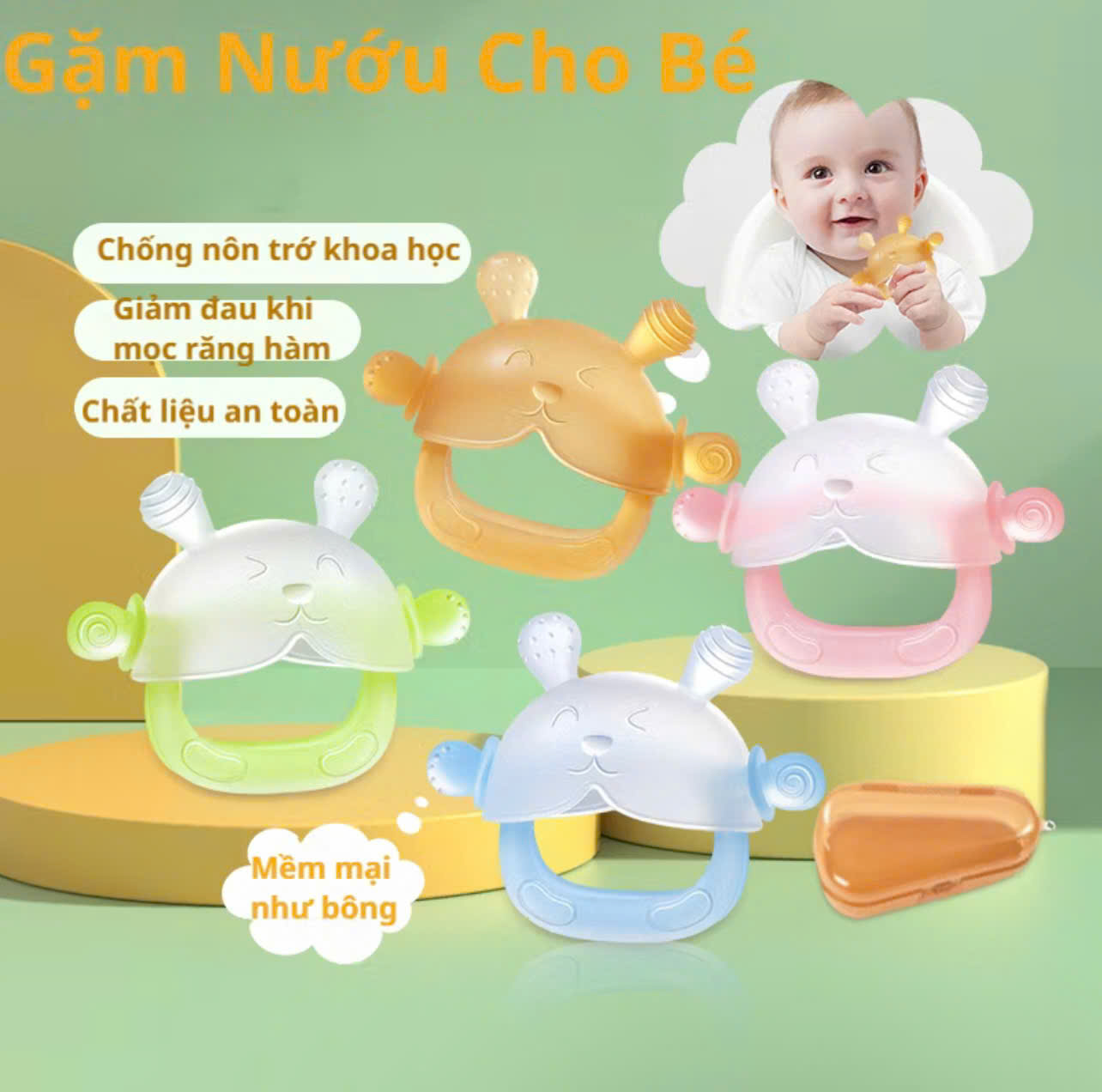 Gặm Nướu Hình Gấu Silicon Yêu Trẻ Shop An Toàn Và Tiện Lợi Cho Bé Yêu (Có Tặng Kèm Hộp)