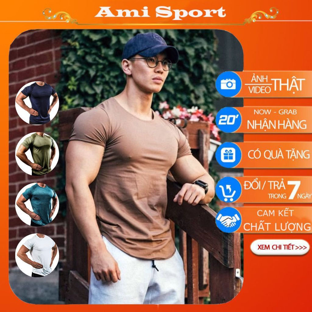 Áo tập gym nam ngắn body, áo thể thao nam tập gym, vải co giãn 4 chiều thoáng mát, thấm hút mồ hôi Ami-I12
