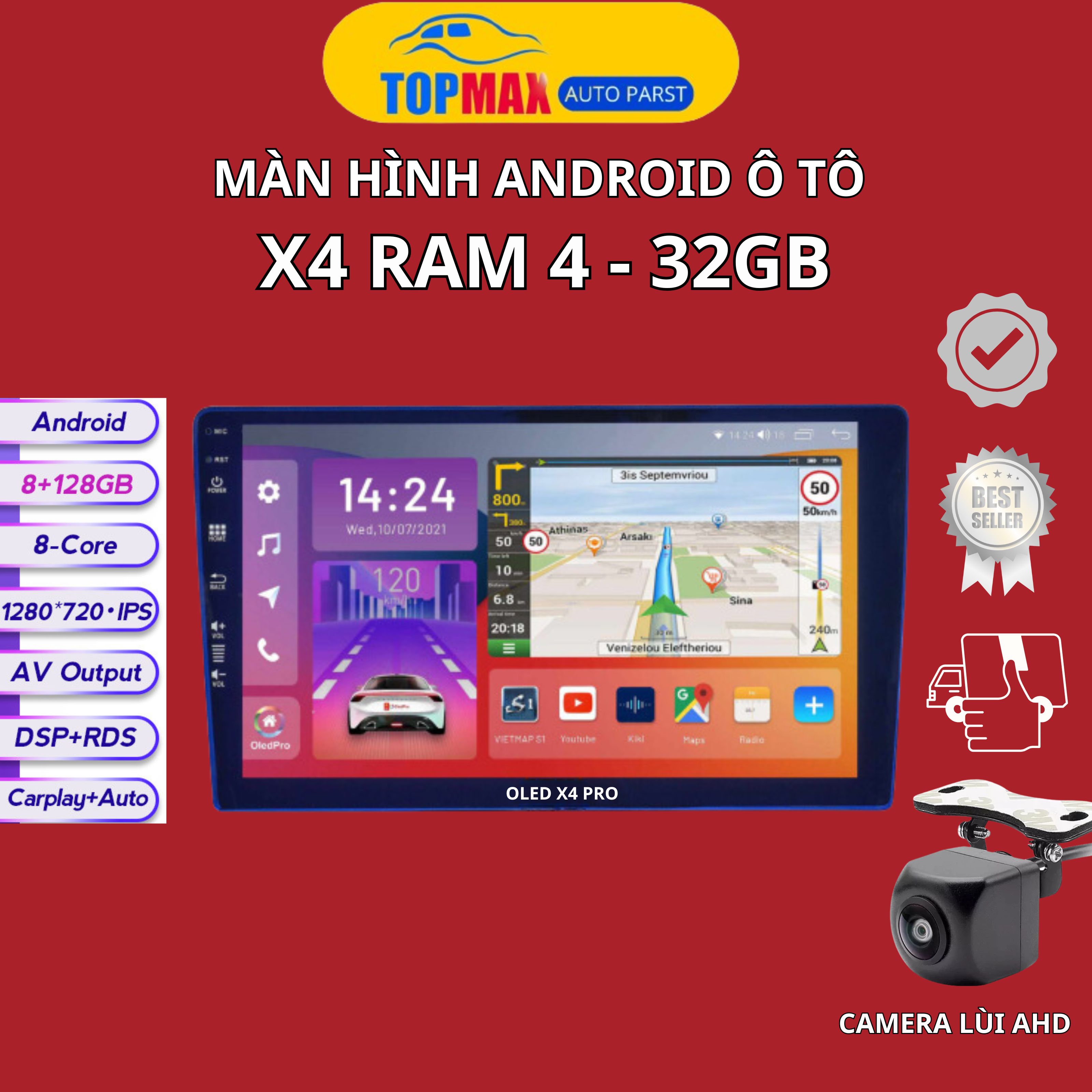 Màn Hình Android Ô Tô OLED.PRO X4 Ram 4GB Rom 32GB chính hãng chip 8 nhân core 7862, mặt kính Blue ray xanh - Bh 18 tháng