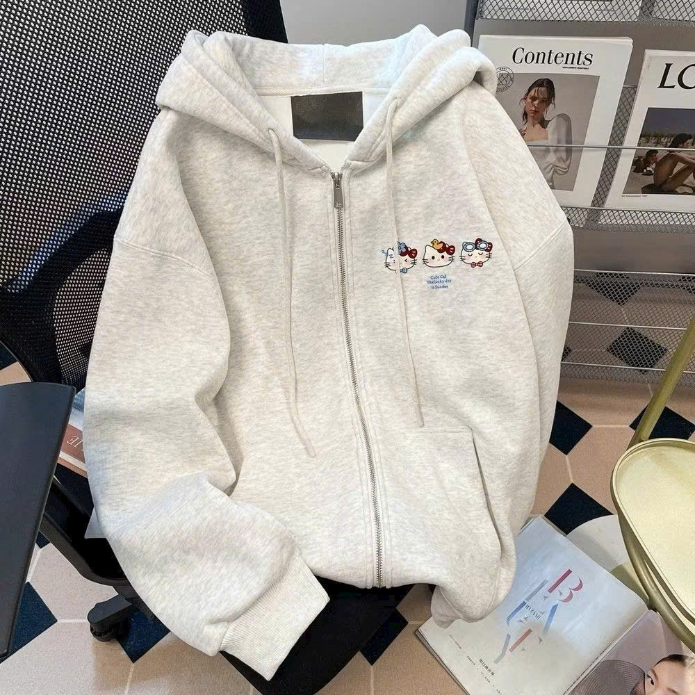Áo Khoác Nỉ Hoodie Zip Mèo CUTE CAT Có Túi Trong Mũ To 2 Lớp Form Rộng Nam Nữ Chất Nỉ Bông Dày Dặn