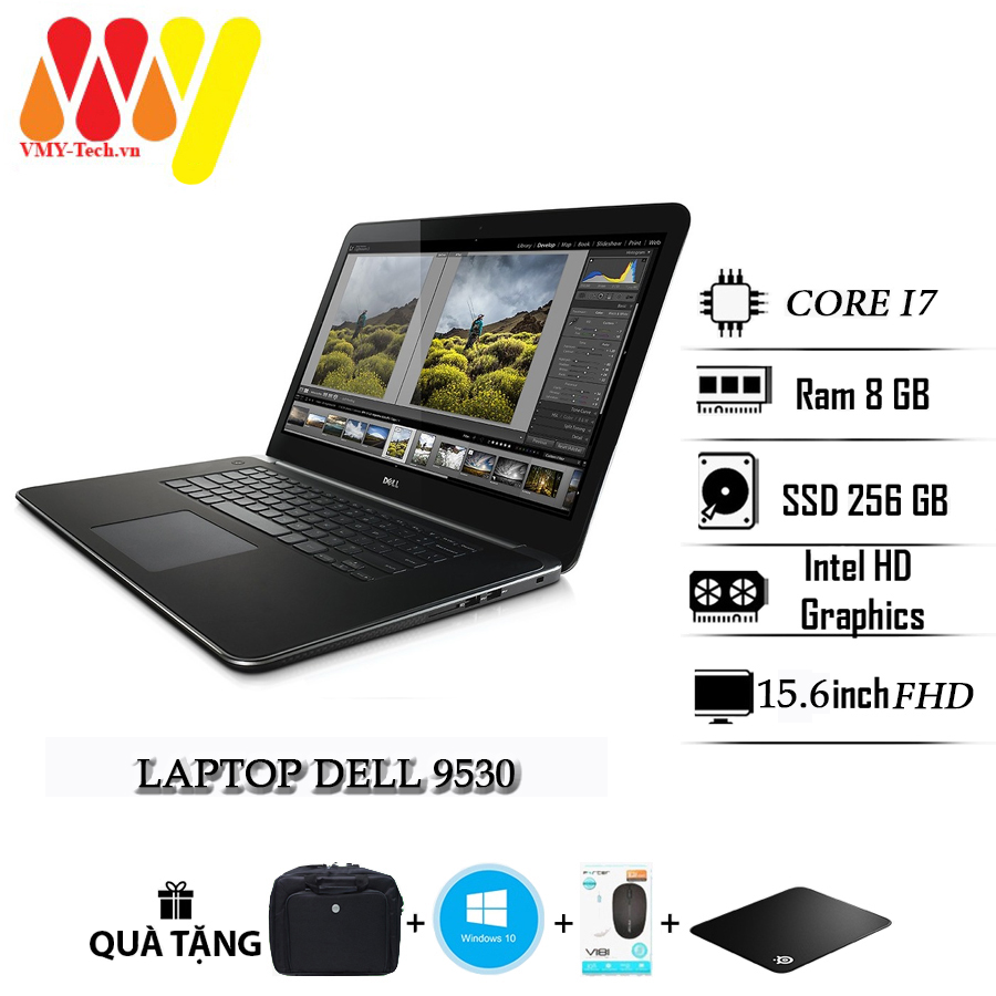 Laptop Dell 9530 cấu hình cao, Core i7, Ram 8gb, ổ cứng SSD 256gb, Cạc VGA rời, màn hình 15.6inch Full HD, máy tính văn phòng lướt 99% cao cấp