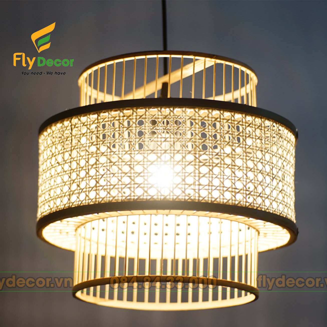 Đèn mây tre đan thả trần cao cấp hình Đèn kéo quân, Chao đèn trang trí phòng khách, phòng ngủ, quán cafe - Flydecor