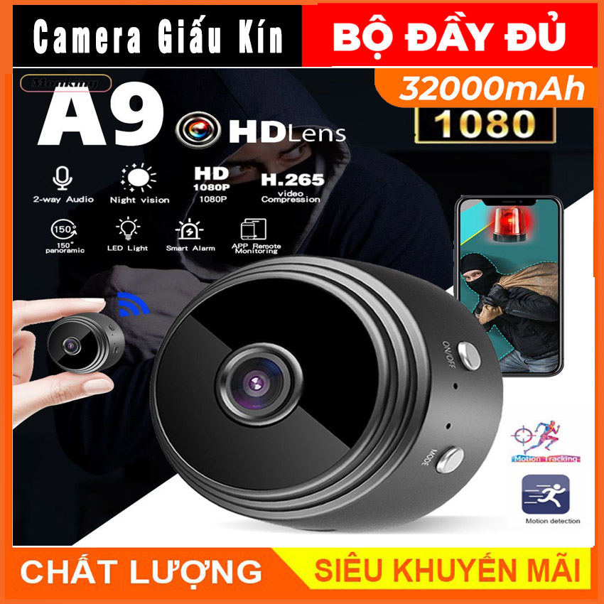 Camera Siêu Nhỏ , Camera Mini , Camera Mini Wifi A9 Full HD 1080PH Hỗ Trợ Đàm Thoại 2 Chiều Ghi Hình Siêu Nét - Camera siêu nhỏ quan sát ban đêm HD Không dây WiFi Nút báo động truy cập từ xa. Mẫu Mới 2023 bảo hành 12 TH