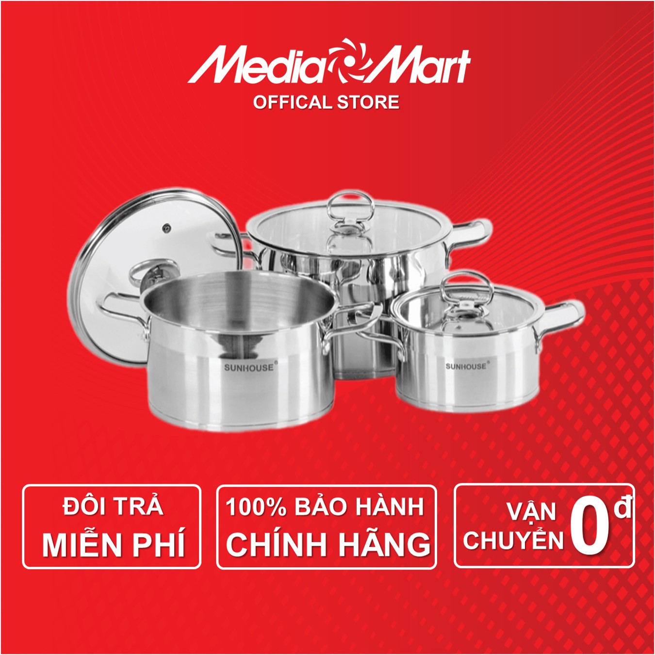 Bộ nồi Inox 5 đáy Sunhouse Mama SH784 (16 - 20 - 24cm)