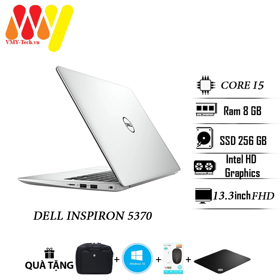 Laptop Dell Inspiron 5370 màu bạc cao cấp, màn 13.3 FullHD, Core i5, Ram 8gb, ổ đĩa cứng SSD 256, laptop zin lướt 99% dùng cho văn phòng