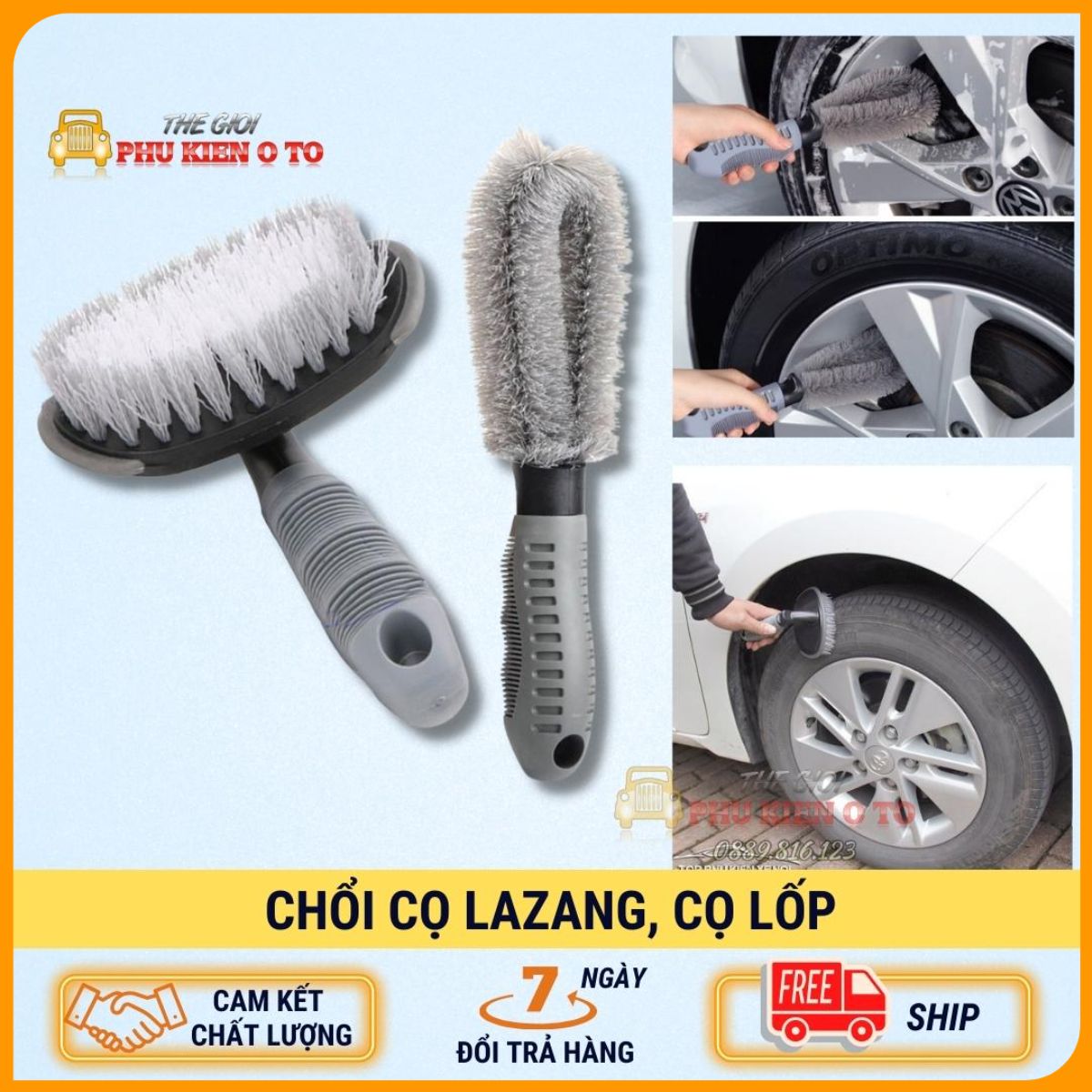 Chổi Cọ Rửa lốp và lazăng Xe Ô Tô – Xe Hơi cán cao su chắc chắn, lông sợi cước bền