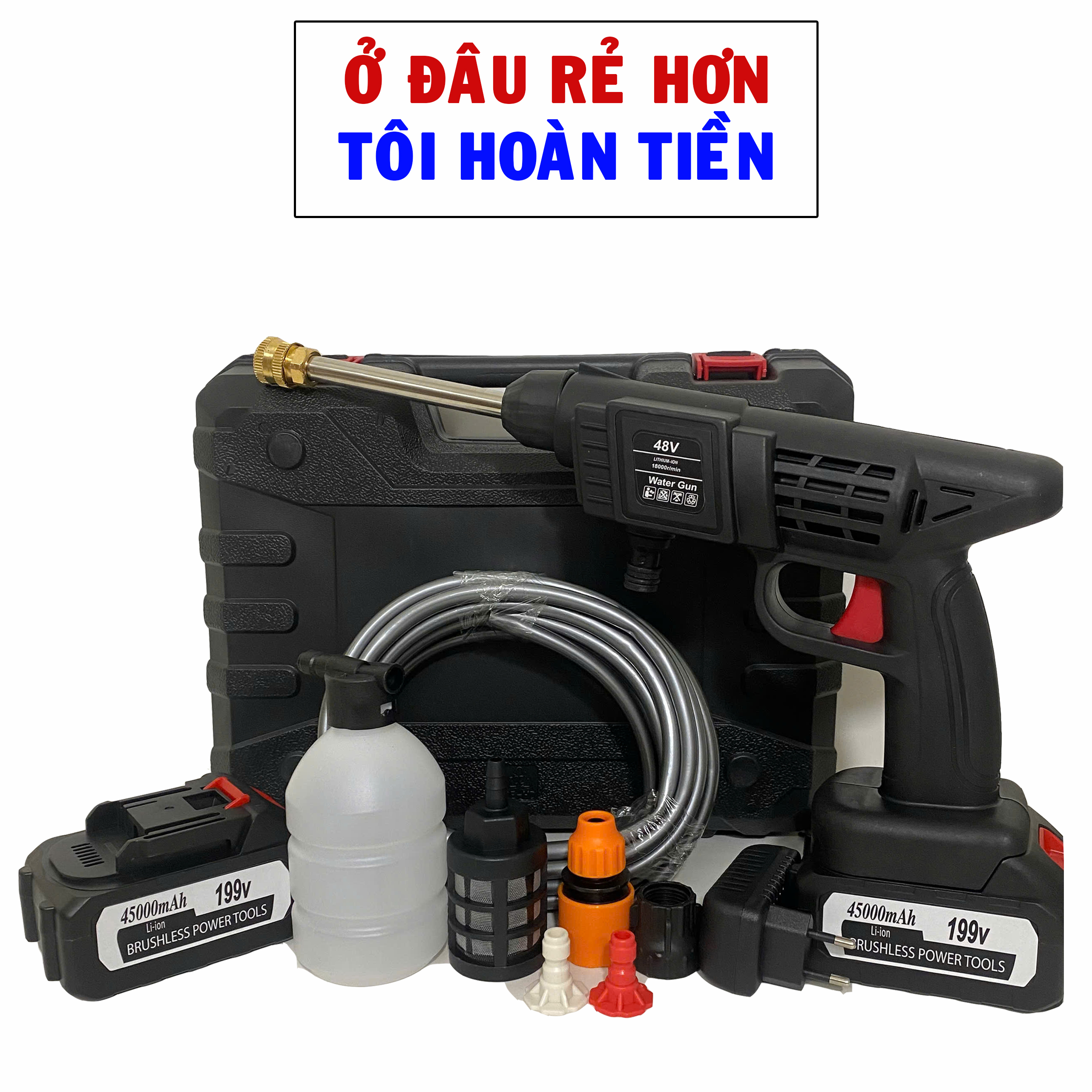 Máy Rửa Xe Thông Minh Dùng Pin Siêu Khỏe Công Nghê Mới - Máy Xịt Rửa Tăng Áp Hàng Chuẩn Động Cơ Lõi Đồng Siêu Bền