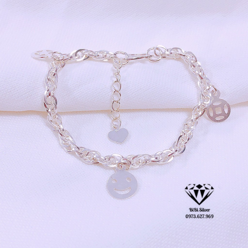Lắc tay trẻ em bạc ta xoắn kép treo mặt cười - Shop bạc BiBi cam kết bạc chuẩn, chất lượng, kèm bảo hành
