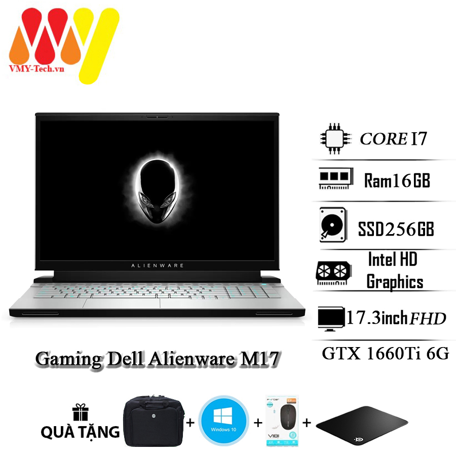 Laptop Gaming Dell Alienware M17, Core i7-9750H, Ram 16GB, ổ SSD 256GB, màn hình 17.3inch Full HD, VGA GTX 1660Ti 6G, tặng kèm bộ quà tặng cao cấp