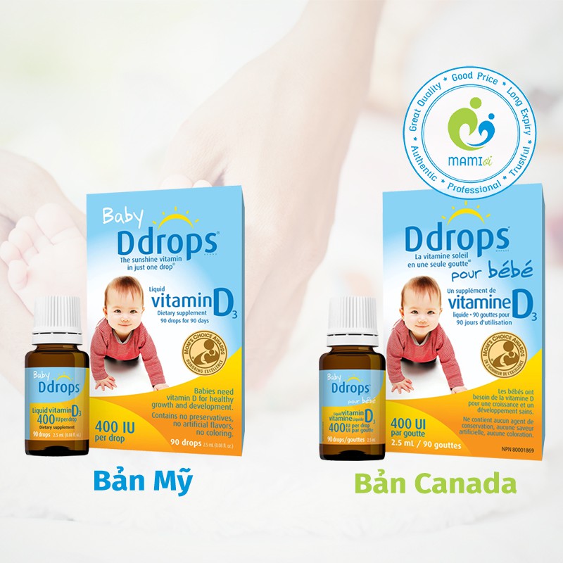 Vitamin D (90 giọt) phát triển xương răng, tăng miễn dịch cho bé dưới 1 tuổi Vitamin D3 Drops 400 IU, Mỹ/Canada