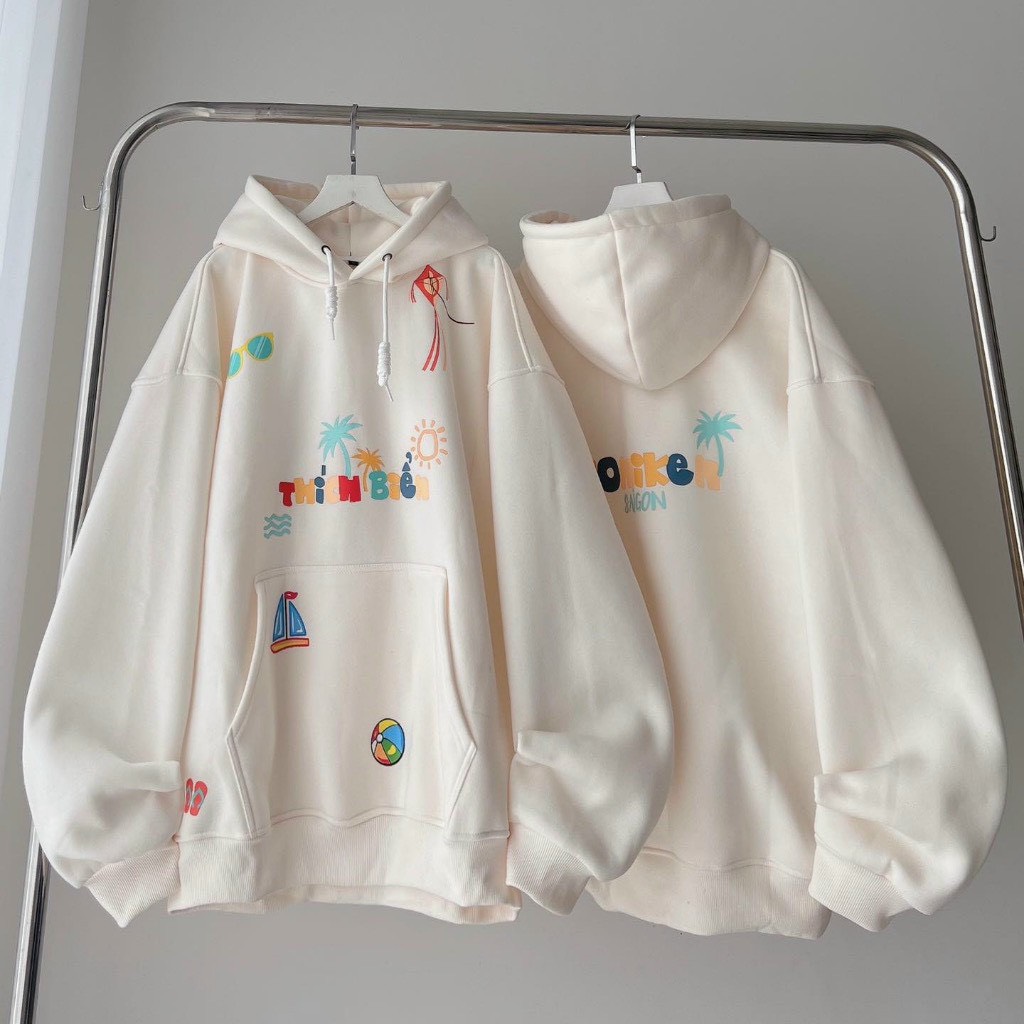 Áo Hoodie Tay Phồng Phối Logo Nghộ Nghĩnh THÍCH BIỂN Form Rộng 2 Lớp Vải Nỉ Bông Siêu Dày Dặn Dễ Thương TP0092