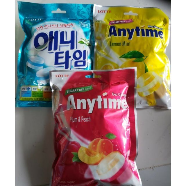 [HCM]Combo 3 Túi Kẹo Lotte AnyTime Bạc Hà đào chanh 60g hàn quốc