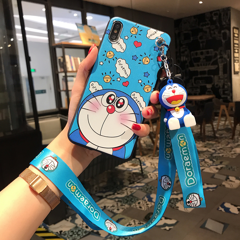 Ốp lưng samsung Silicone Họa Tiết Doraemon Có Dây Đeo Cho Samsung Galaxy A5 A8 2018 S10 A51 A71 A20S A520 A720 A9S A10S A30S A10 A50 A20 M20 Note 10