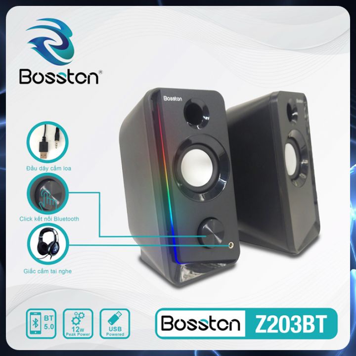 Loa Máy Tính Để Bàn Bluetooth LED RGB 2.0 Z203BT Loa Vi Tính Laptop Pc Gaming Nghe Nhạc Bass Lớn Có Dây