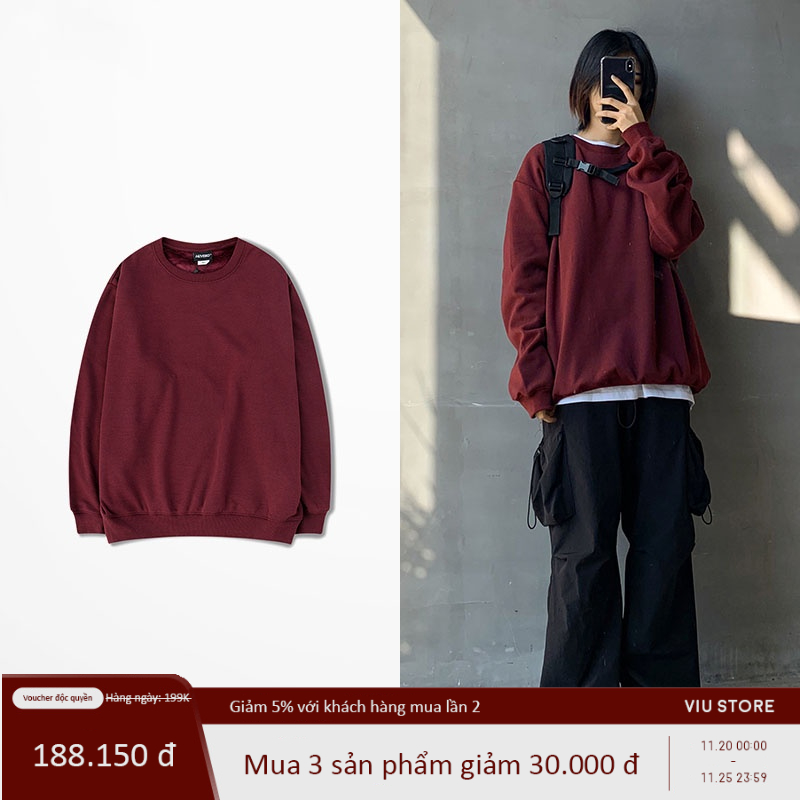 Áo sweater Nelly nỉ lót lông trơn basic thu đông áo nỉ