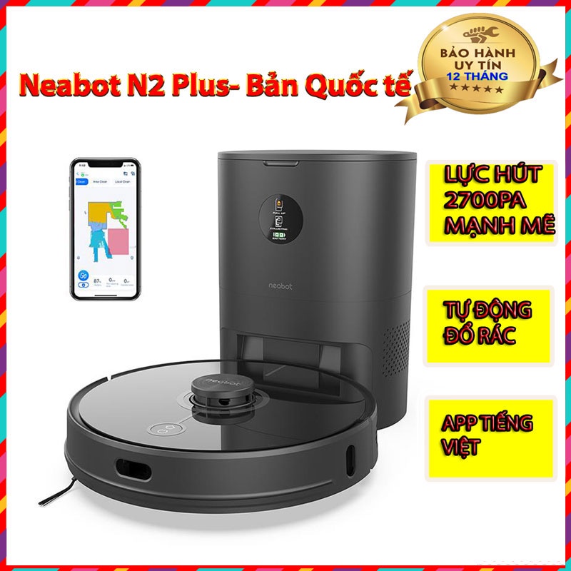 NEABOT N2 PLUS Quốc tế - Robot tự đổ rác hút bụi lau nhà bản quốc tế màu đen