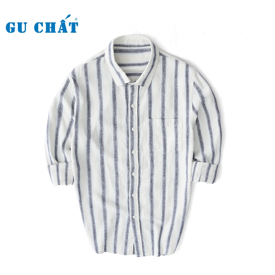 Áo Sơ Mi Nam Dài Tay GU CHẤT, Thiết Kế Phối Sọc, Chất Linen Thoàng Mát, Mềm Mịn - GUSGC07