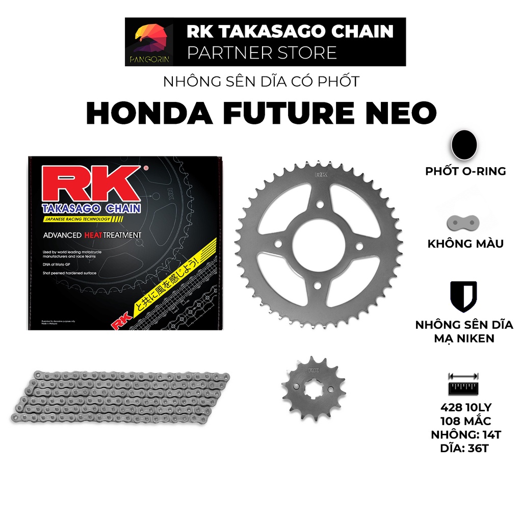 Nhông Sên Dĩa xe máy Honda Future Neo - Nhông Sên Dĩa RK - Nhông Dĩa thép - Sên có phốt O-ring chuyên tải nặng