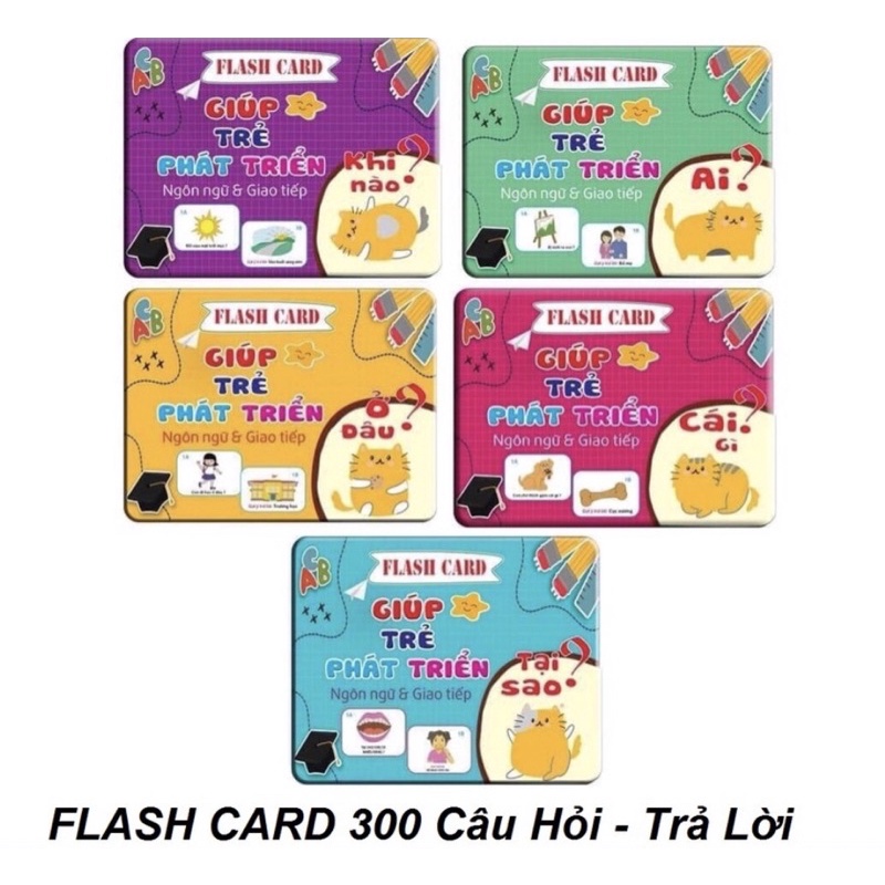 Bộ thẻ học cỡ to 5 chủ đề 300 câu hỏi và trả lời giúp trẻ phát triển tư duy, ngôn ngữ và giao tiếp Hibaby Plus