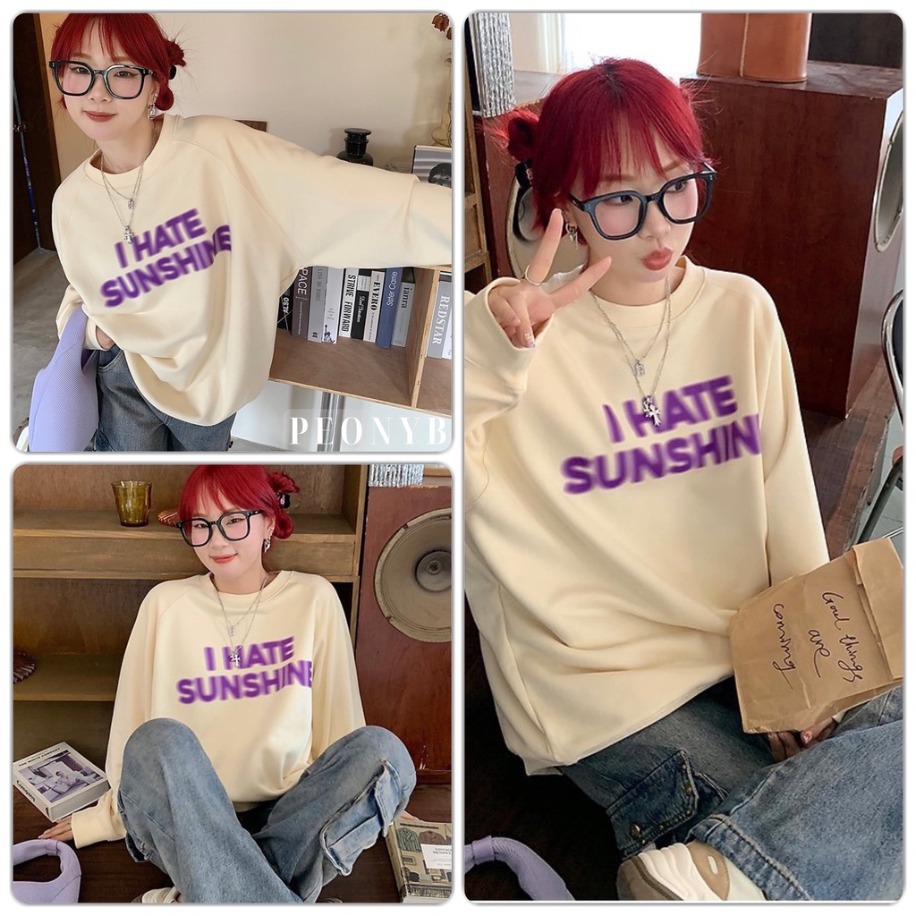 Áo Sweater Chữ Tím Sunshine PEONYB Unisex  ???? Nỉ form rộng tay bồng cá tính đường phố vintage hàn quốc đẹp ????