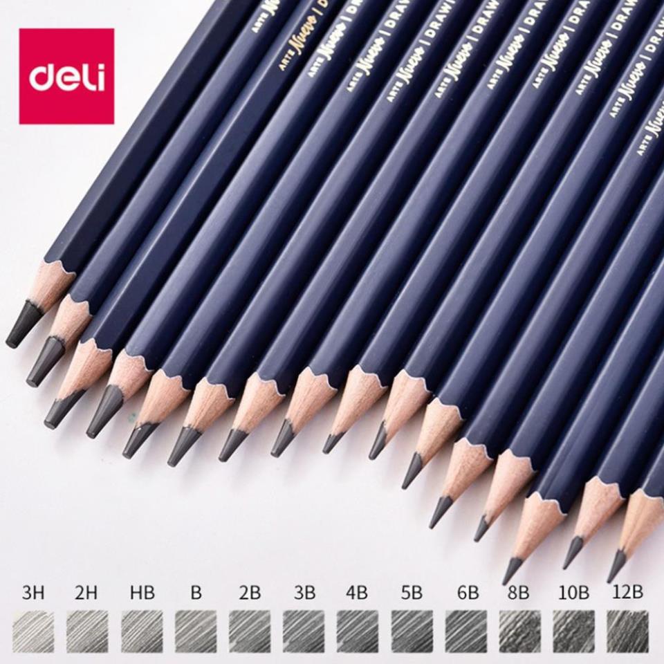 Bút chì phác thảo cao cấp Deli | Độ cứng từ B - 14B, H, 2H, 3H, HB - chì vẽ tranh - Nuevo S999 - 1 chiếc