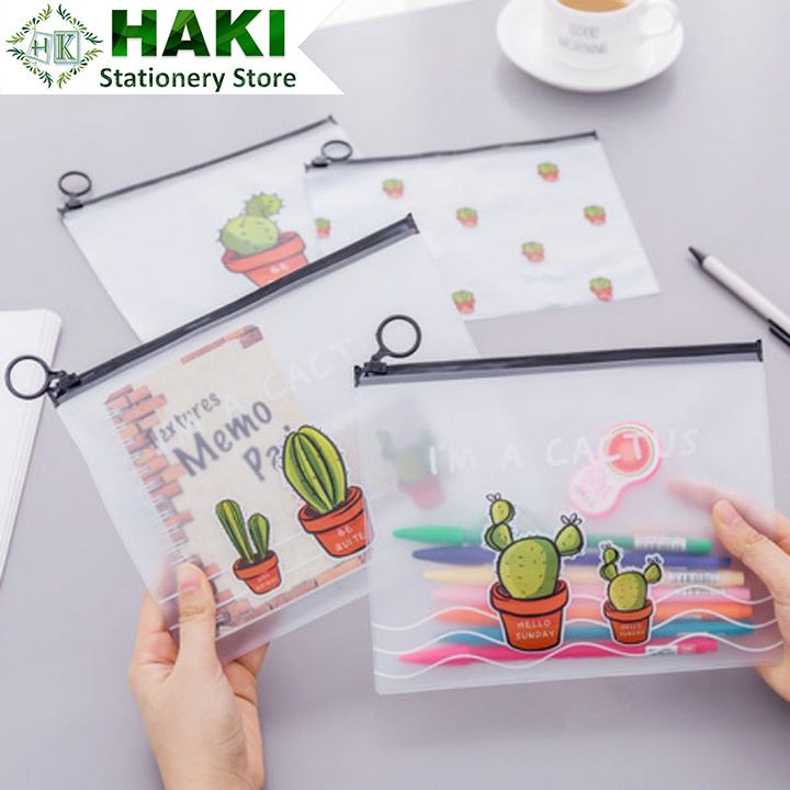 Túi zip khoen tròn nhiều mẫu HAKI đựng bút đồ dùng cá nhân dễ thương