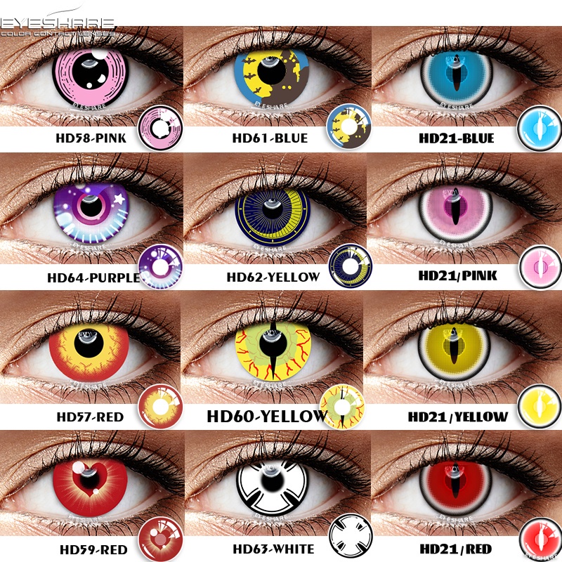 EYESHARE 2 cái Kính áp tròng Phim hoạt hình Naruto Cosplay Ống kính cho mắt Mỹ phẩm Halloween Liên hệ Phụ kiện anime cho mắt Cosplay Kính áp tròng màu Yealy Ues 14.5mm