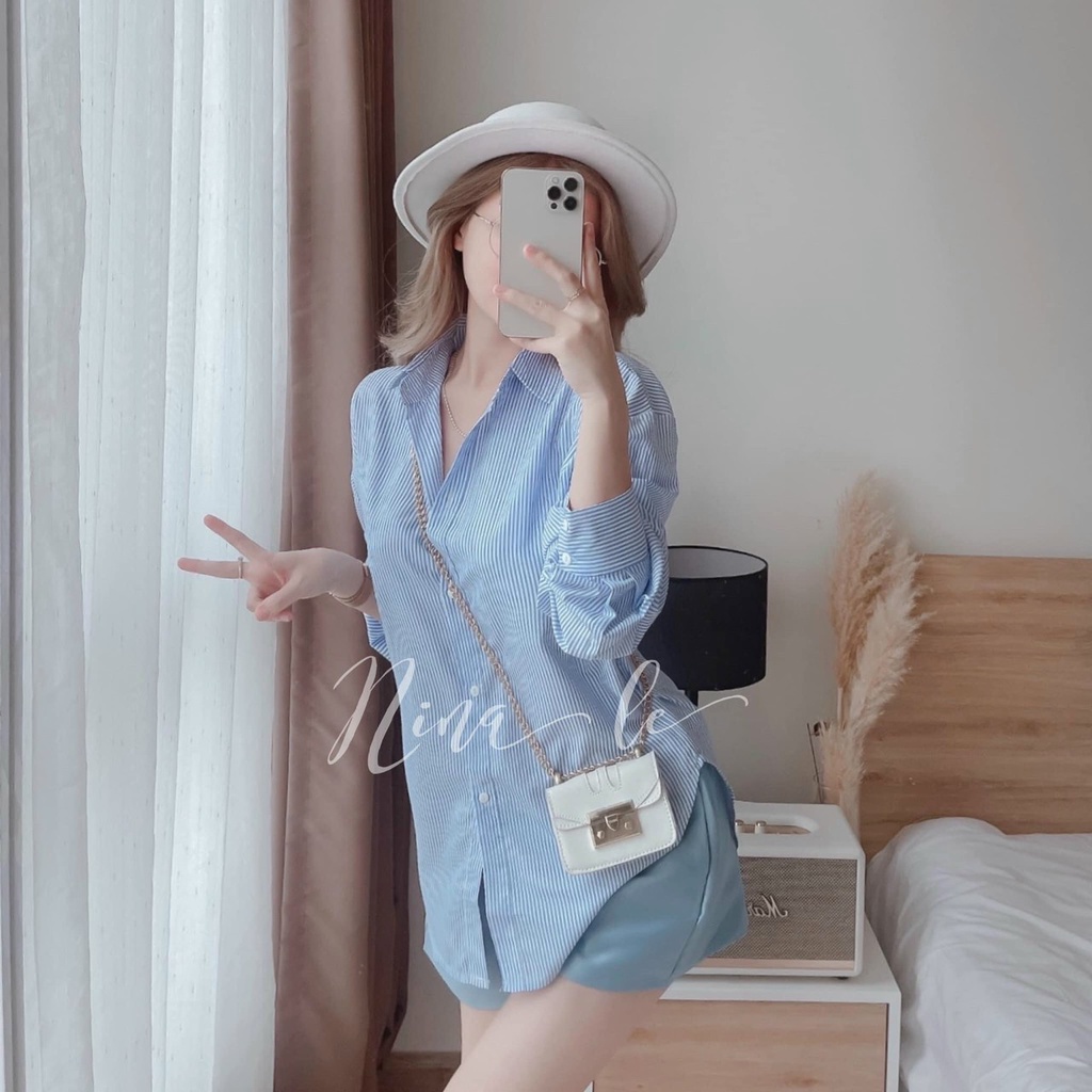 Sét bộ áo sơ mi kate tay dài phối quần có túi,bộ sọc thiết kế trẻ trung năng động,hàng chuan shop