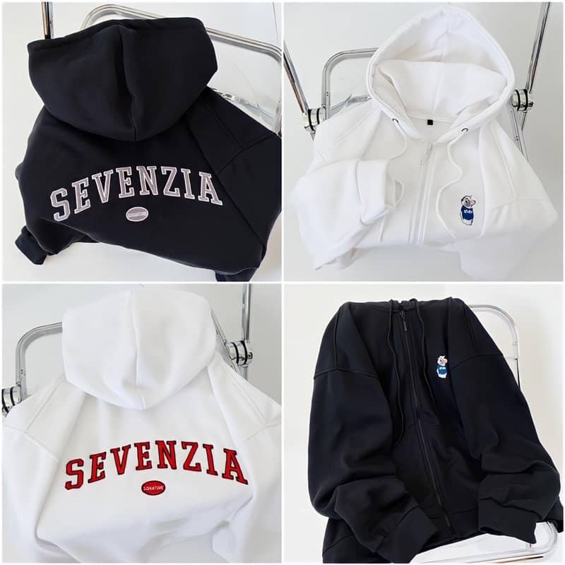 Áo Khoác Hoodie zip nỉ bông SEVENZIA màu ĐEN/TRẮNG/XÁM ???? Nam nữ unisex/FREESHIP ???? Áo Hoodie dây kéo form rộng Jaystoree2
