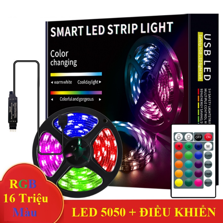 Đèn led dải đèn led trang trí tủ bếp tủ quần áo quầy bar âm trần vách ngăn thạch cao 16 triệu màu RGB nguồn USB 5V