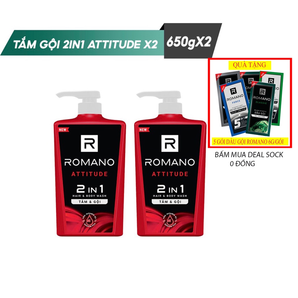 Combo 2 Chai tắm gội 2in1 Romano Atitude