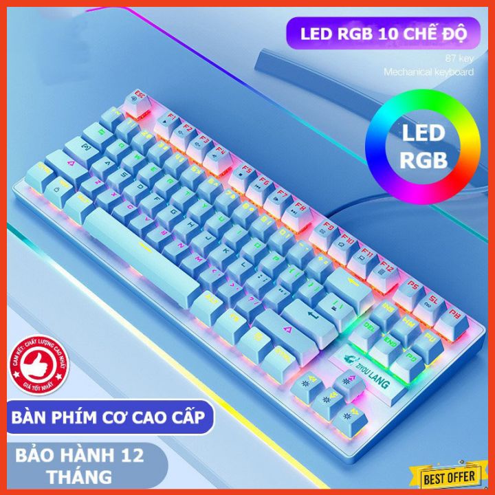 Bàn Phím Cơ Blue Switch Gaming LED RGB 10 Chế Độ, Bàn Phím Máy Tính K2 Có Dây Laptop