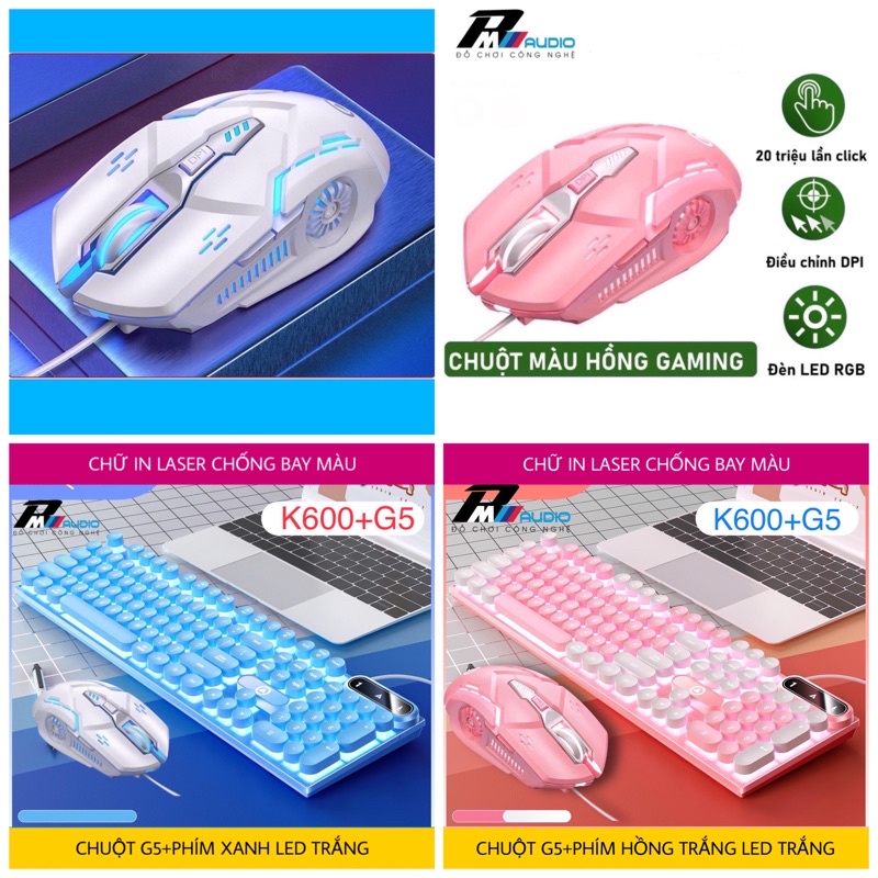 COMBO Bàn Phím Máy Tính Laptop Giả Cơ K600 Nút Tròn Led Xuyên Chữ Và Chuột G5 Gaming Led RGB Tự Đổi Màu Điều Chỉnh DPI
