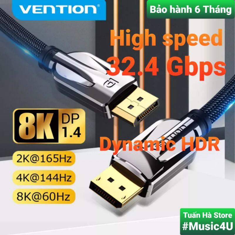 Dây cáp Gaming DisplayPort 1.4 Vention 8K 60Hz 4K 144Hz 2K 165Hz 32.4Gbps cho PC Laptop chuyên Game Tuấn Hà Store