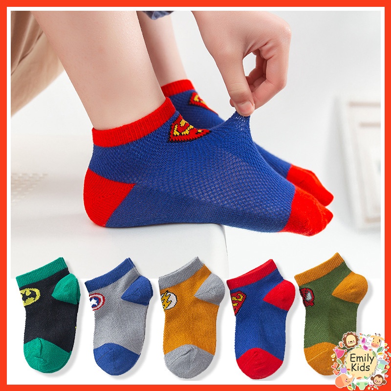 Set 5 Đôi Tất Cotton In Logo Marvel Siêu Anh Hùng Thoải Mái Chất Lượng Cao Thời Trang Mùa Hè Cho Bé Trai Và Gái