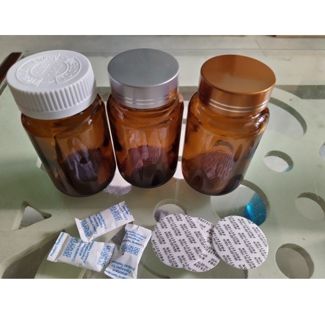 Chai đựng thuốc viên 100cc thủy tinh- Combo 10 lọ gồm nắp và màng siu tự dính kèm chống ẩm