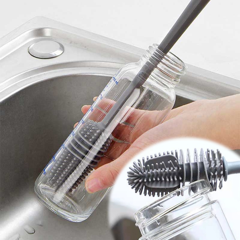 Bàn Chải Silicone Cán Dài Cọ Rửa Ly Thủy Tinh/Bình Nước Đa Ứng Dụng Cho Nhà Bếp Nhà Tắm