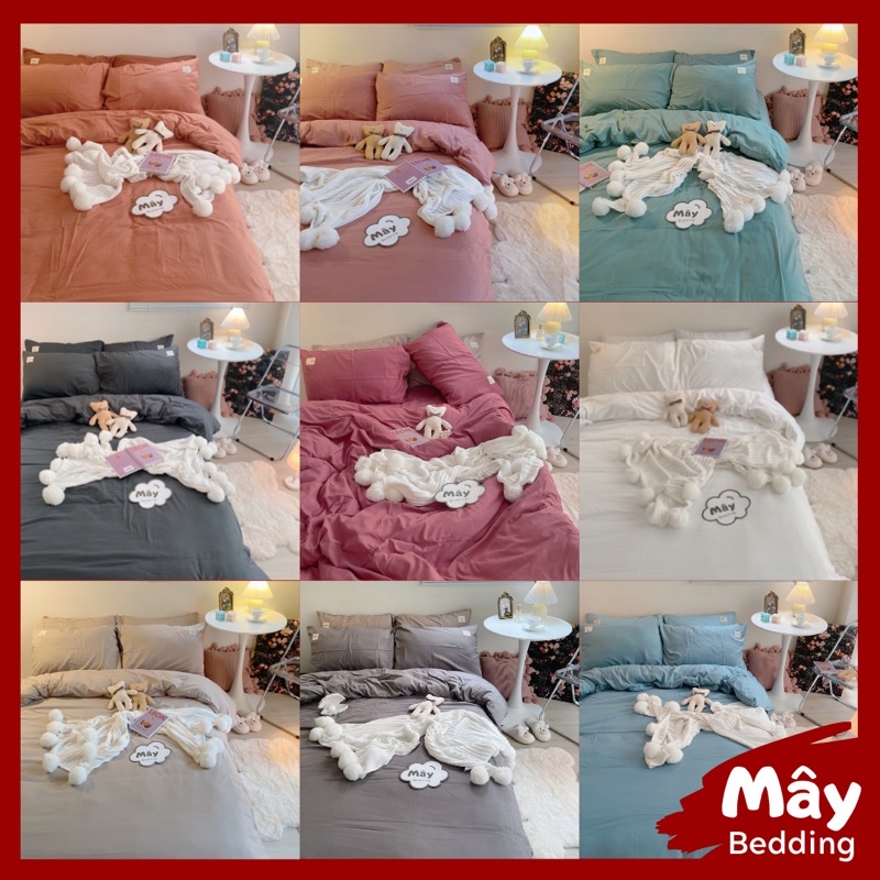Bộ chăn ga gối Cotton Tici trơn một màu MÂY BEDDING đủ kích thước nệm