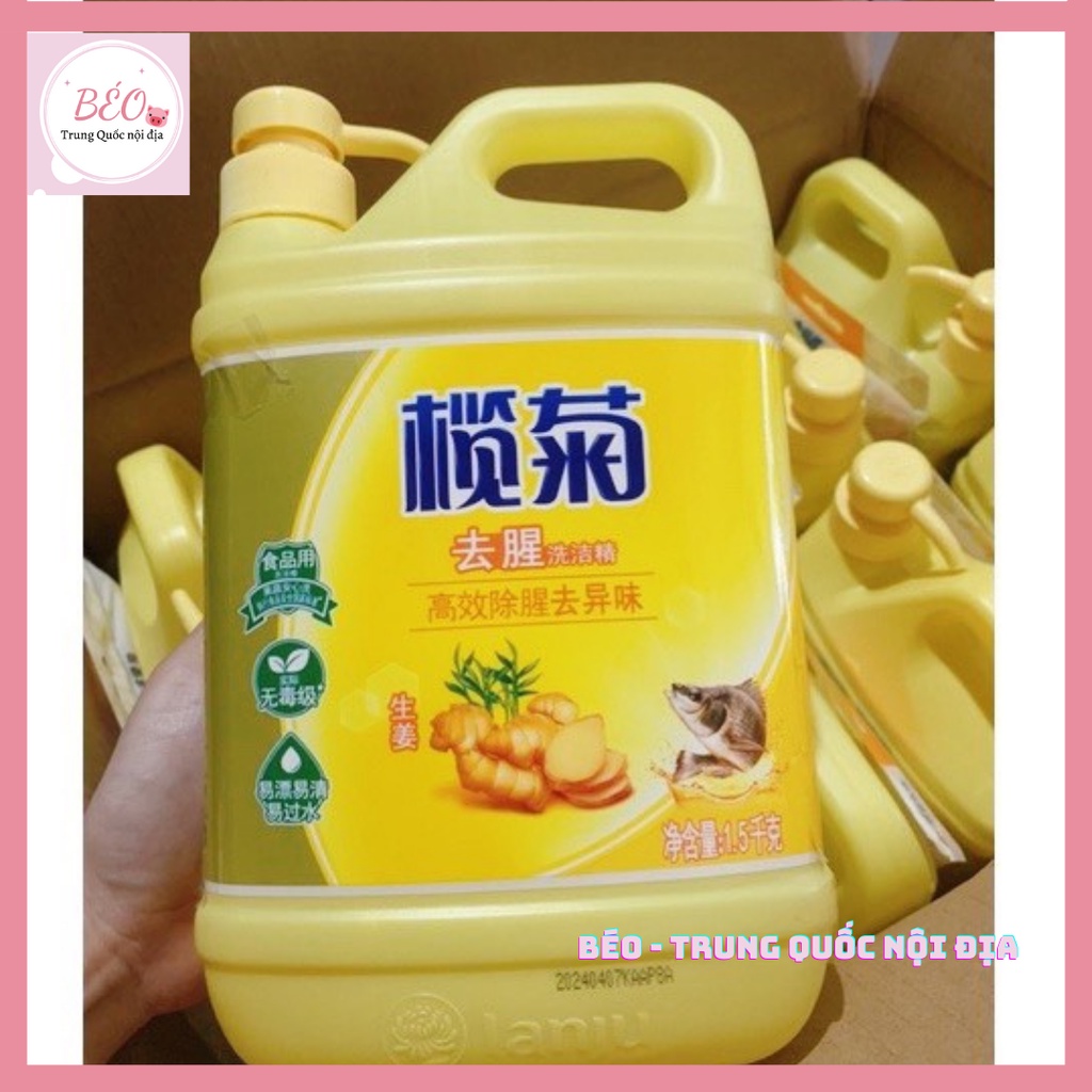 Can nước rửa chén chiết suất Gừng tươi 1.5L siêu sach, loại bỏ mùi hôi tanh - An toàn cho da tay