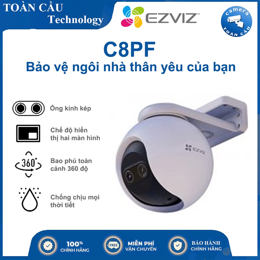 Camera IP WIFI EZVIZ C8PF 2.0MP Full HD 2MP - Xoay Thông Minh 360 độ - Phát Hiện Cảnh Báo Người Dùng