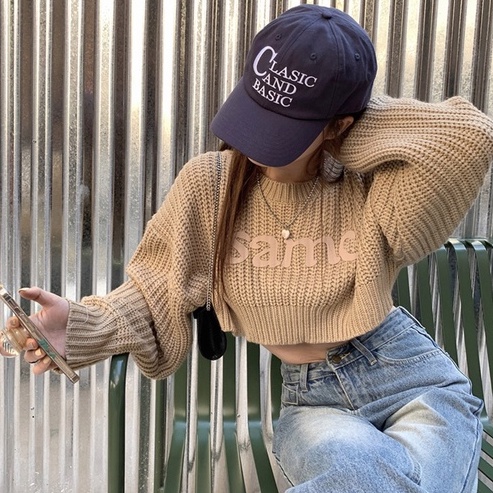 Áo Len Croptop Sweater Dệt Kim Tay Dài Dáng Rộng Thời Trang Mùa Thu Đông