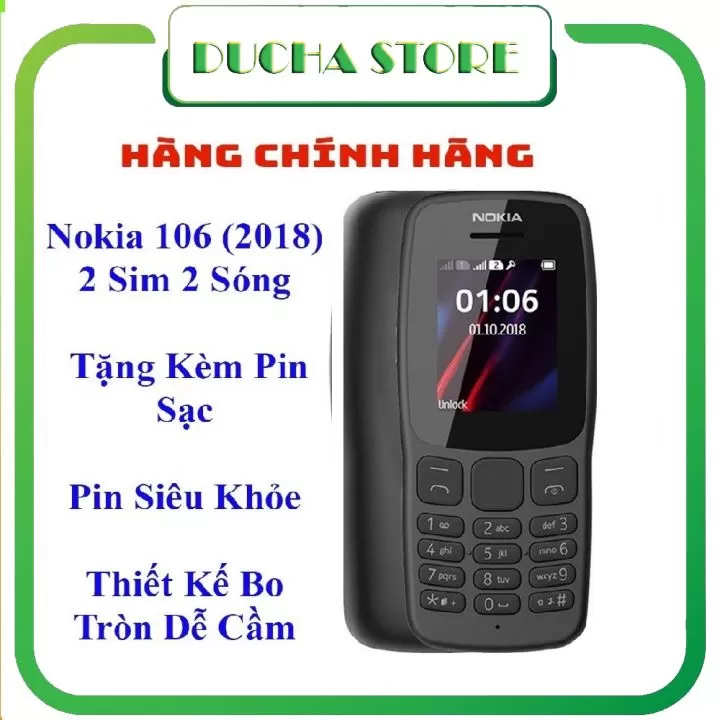 Điện Thoại Nokia 106 2 Sim  Like New tặng kèm pin sạc đầy đủ
