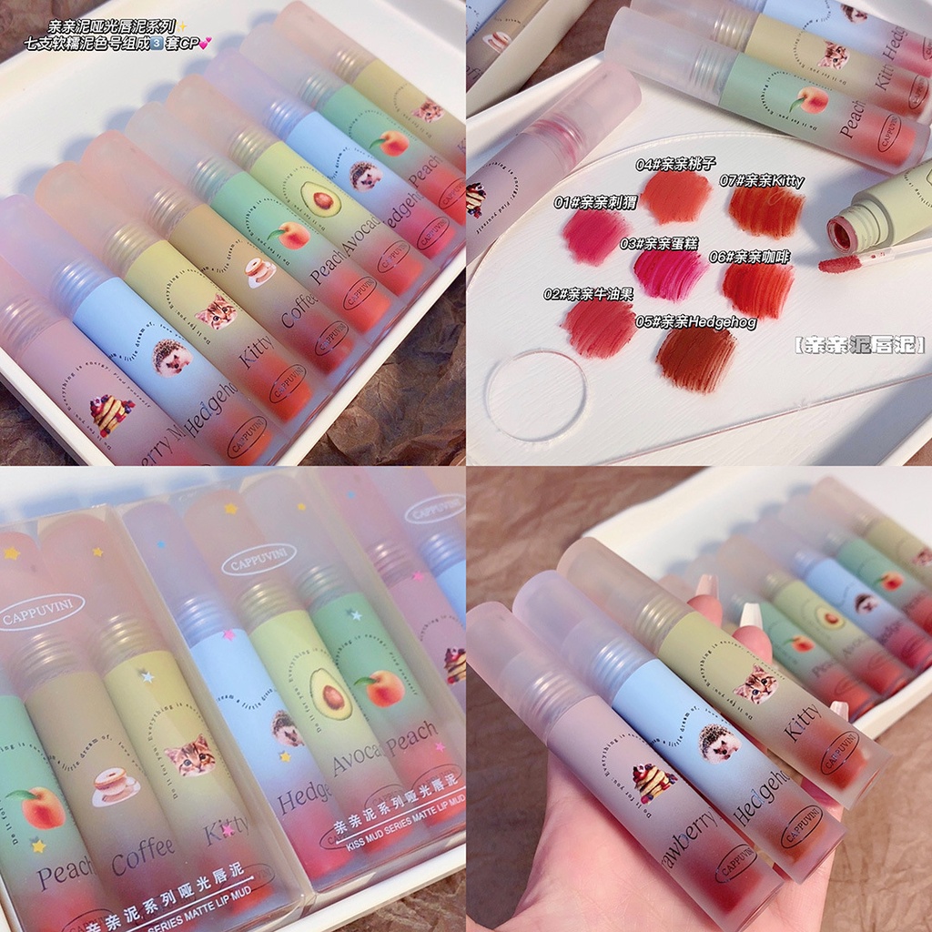 Set 3 son kem lì Cappuvini dưỡng ẩm thiết kế hoạt hình xinh xắn