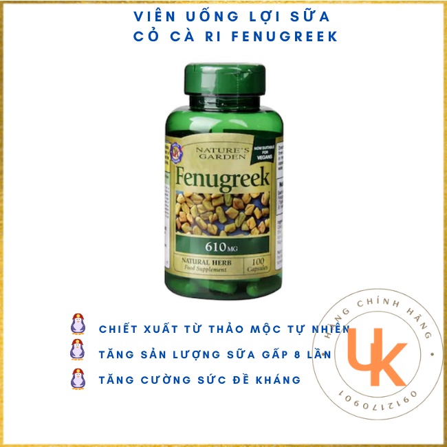 Vitamin Fenugreek Nature’s Garden 610mg cỏ cà ri lợi sữa cho mẹ sau sinh