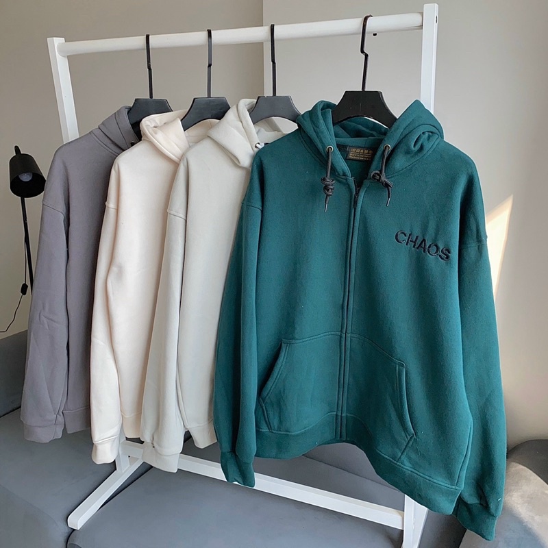 Áo Khoác Hoodie zip nỉ bông CHAOS màu XAMH/KEM/XÁM ???? Nam nữ unisex/FREESHIP ???? Áo Hoodie dây kéo form rộng Jaystoree